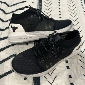 NEW Under Armour Project Rock 2 Sneakers, Black & White, Womens Size 8.5